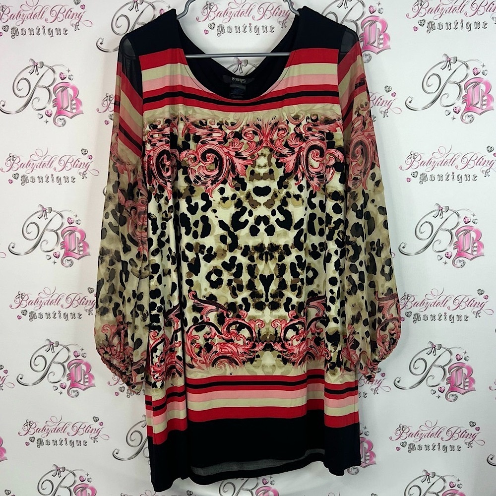 Style & Co. Mini dress cheetah leopard red black Multicolor Animal Print Top